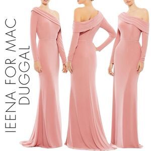 MAC DUGGAL Ieena by Mac Duggal Women’s Drop Shoulder Long Sleeves Column Gown